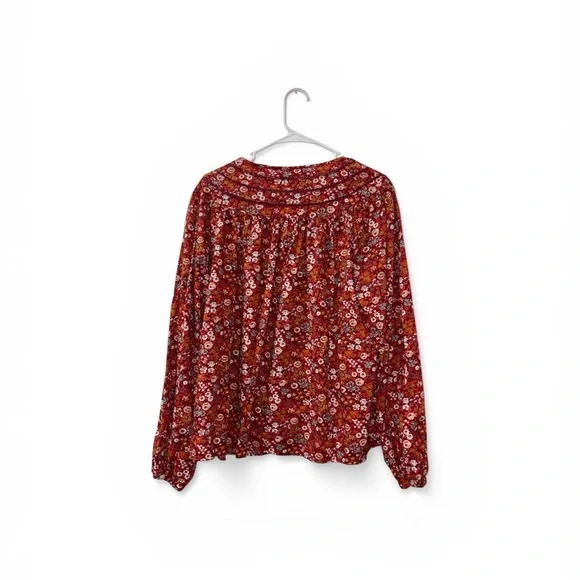 Universal Thread Red Floral Tie-Neck Long-Sleeve Blouse Size XL - Picture 3 of 6